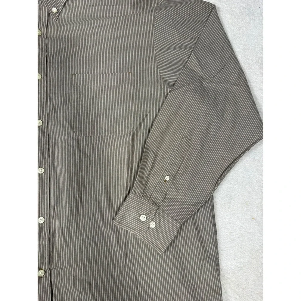 Roundtree &‎ Yorke Casuals Shirt Mens XL Brown Pinstripe Cotton Good Button Down